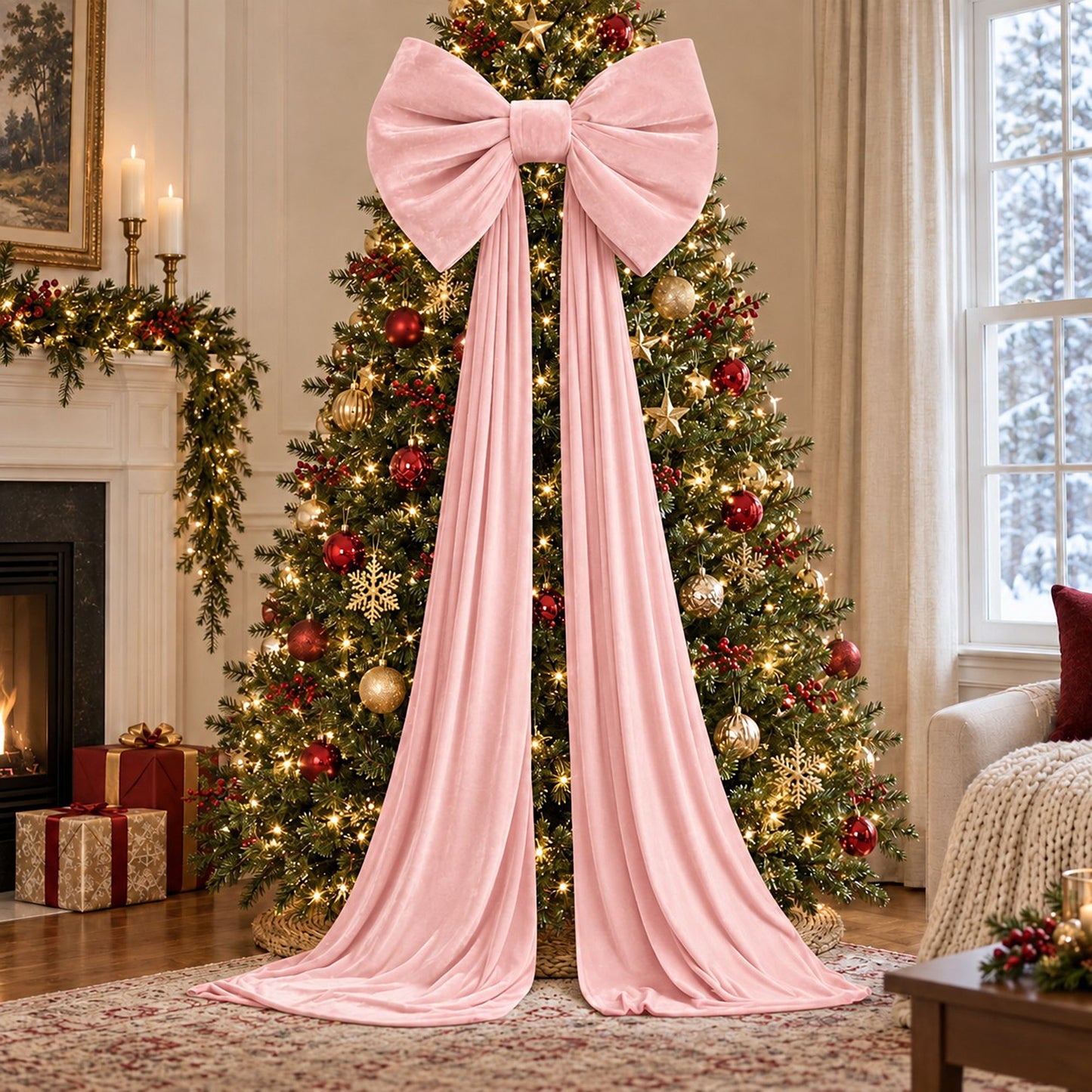 Oversized Velvet Christmas Bow Tree Topper with Long Tails