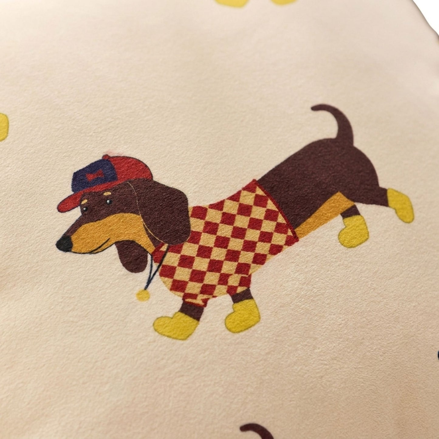 Dachshund Dog Print Decorative Throw Pillow Cover with Pom Pom Corners and Hidden Zipper