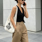 Knit Shoulder Bag with Open Mesh Detail Soft Slouchy Tote and Graphic Front Design for Casual Carry