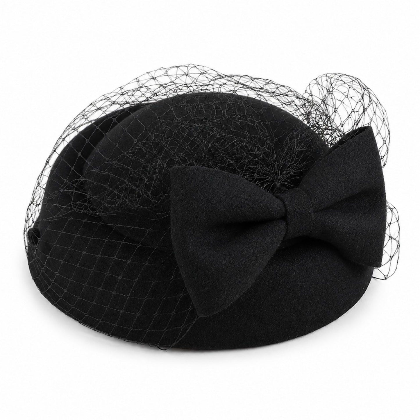 Bow Pillbox Fascinator Hat with Birdcage Veil
