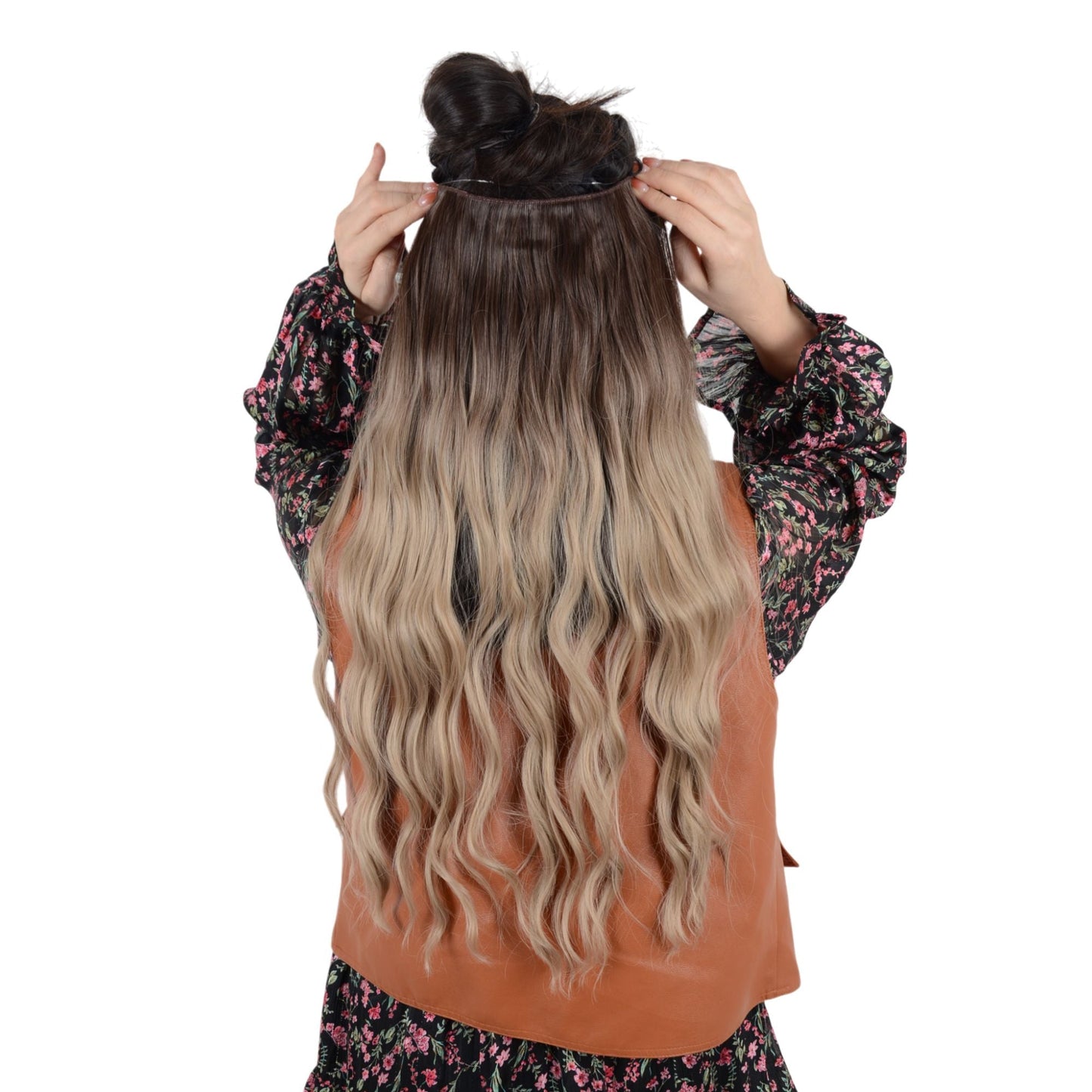 One Piece Long Wavy Curly Clip in Hair Wig Extension 20 Inches High for Women 4 Clips  Brown