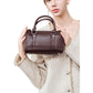 Structured Leather Barrel Satchel with Top Handles Compact Cylinder Shape and Crossbody Option