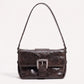 Distressed-Look Flap Shoulder Bag with Metal Clasp