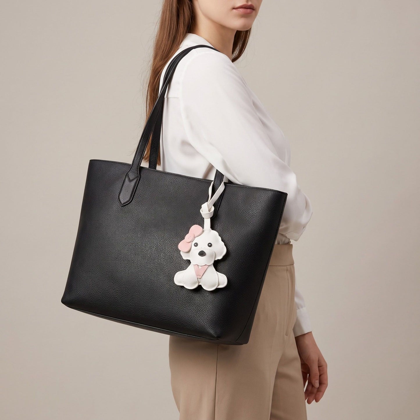 Puppy Dog Bag Charm with Pink Bow Accent
