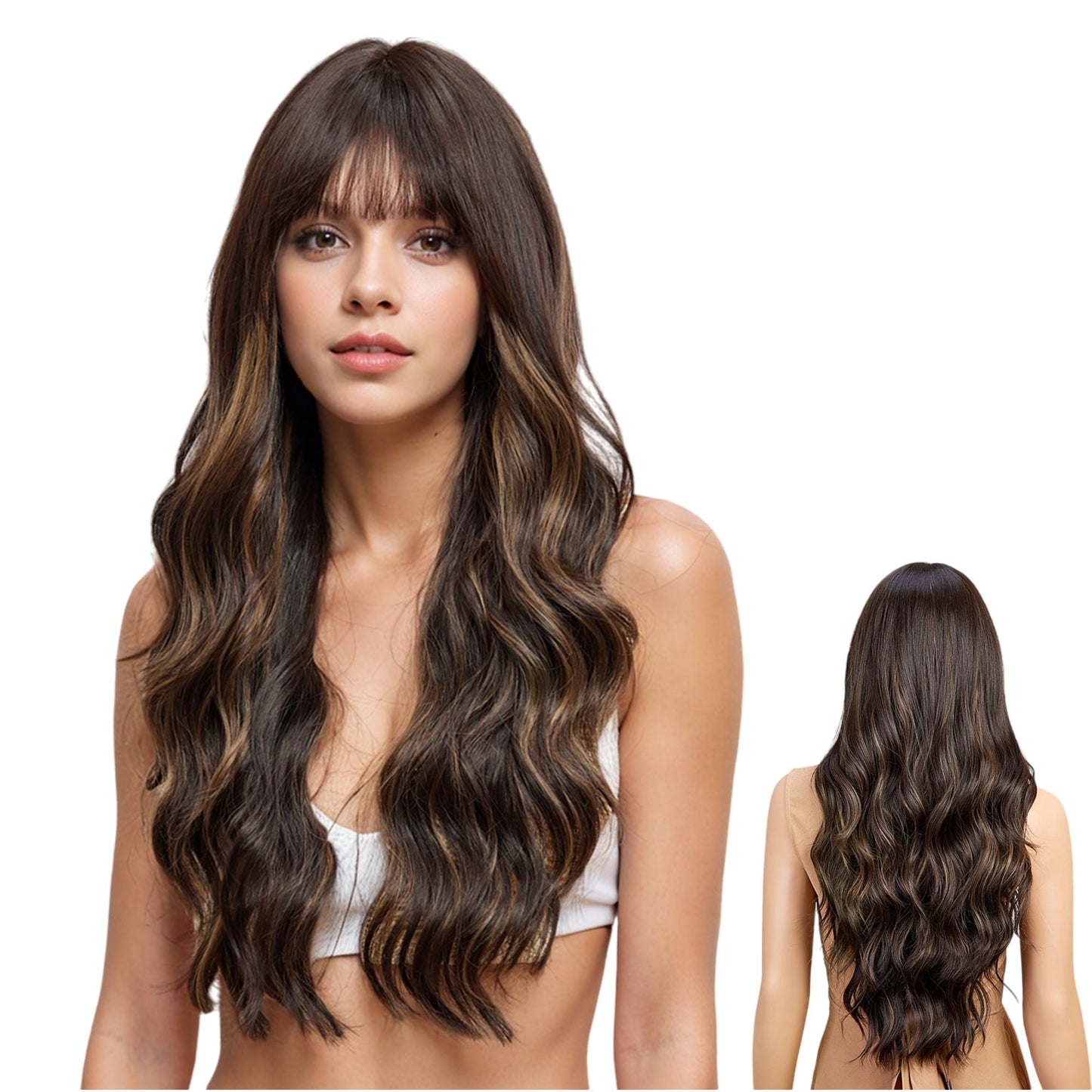 Long White Blonde Synthetic Wig with Bangs Natural Long Wavy Cosplay Wigs Daily Use