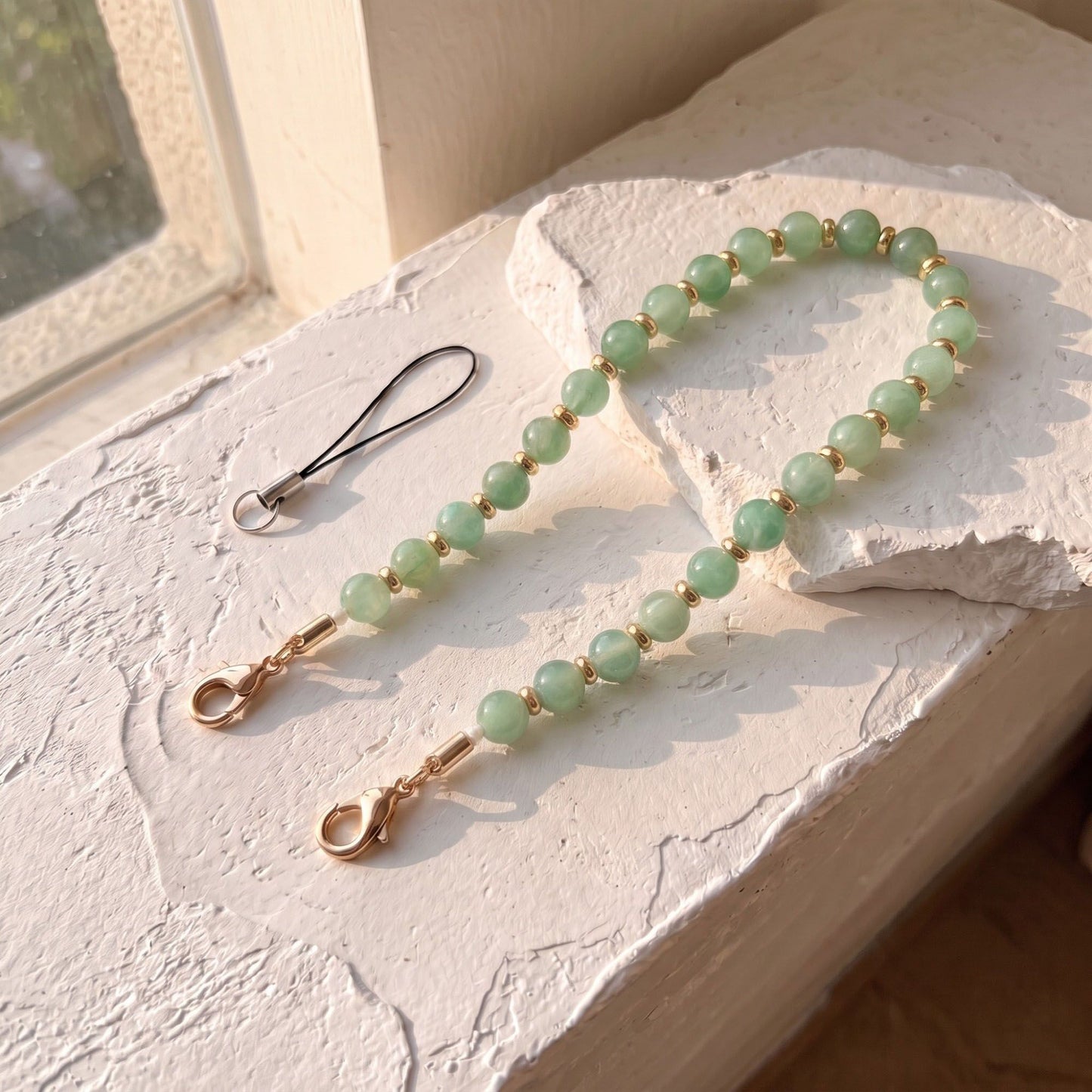 Beaded Wrist Strap with Clasps for Phones and Bags
