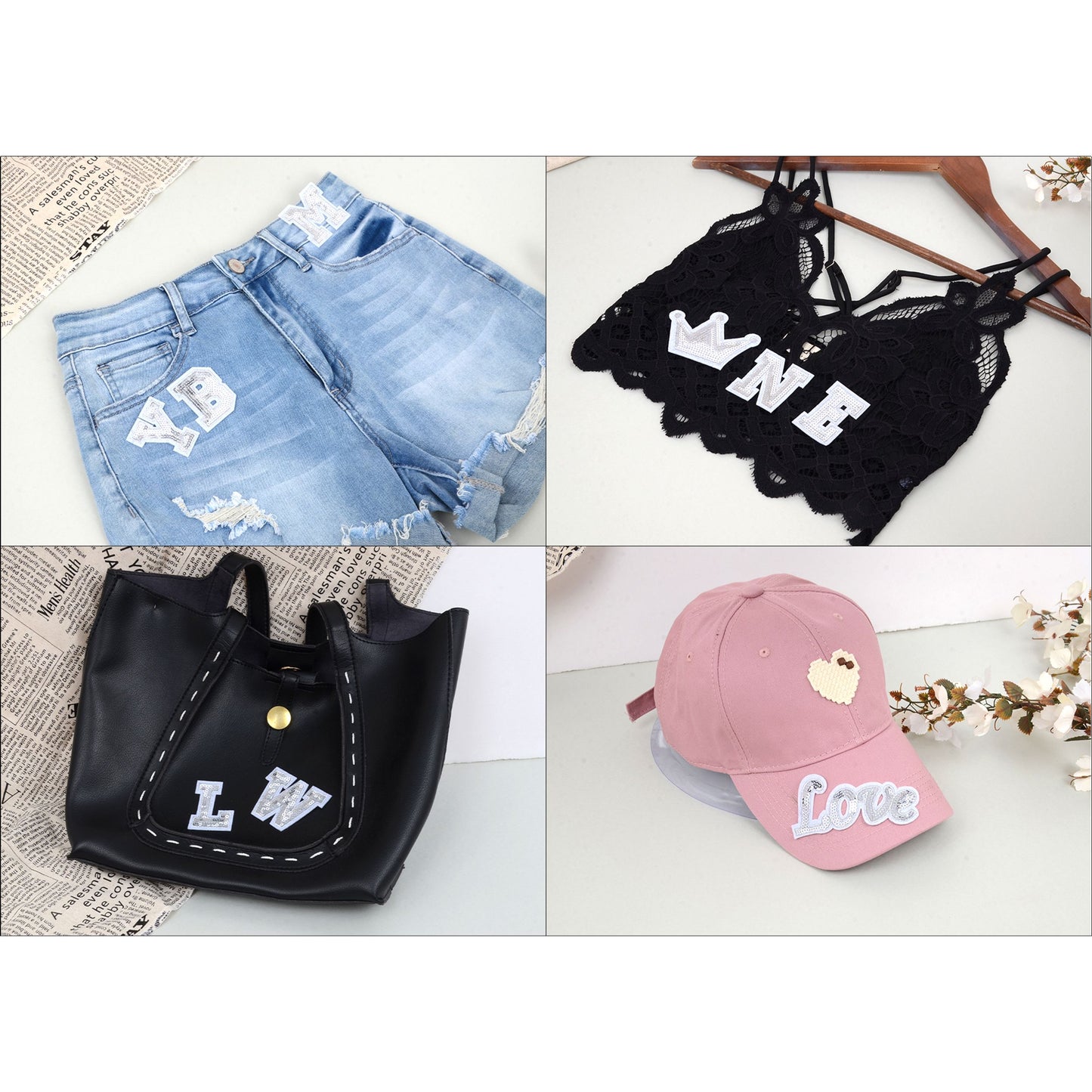 56 PCS Sequin Letter Iron On Patches A-Z Alphabet Varsity Letter Sewing Repair Preppy Glitter Hot-fix for Bag Shoes DIY Supplies
