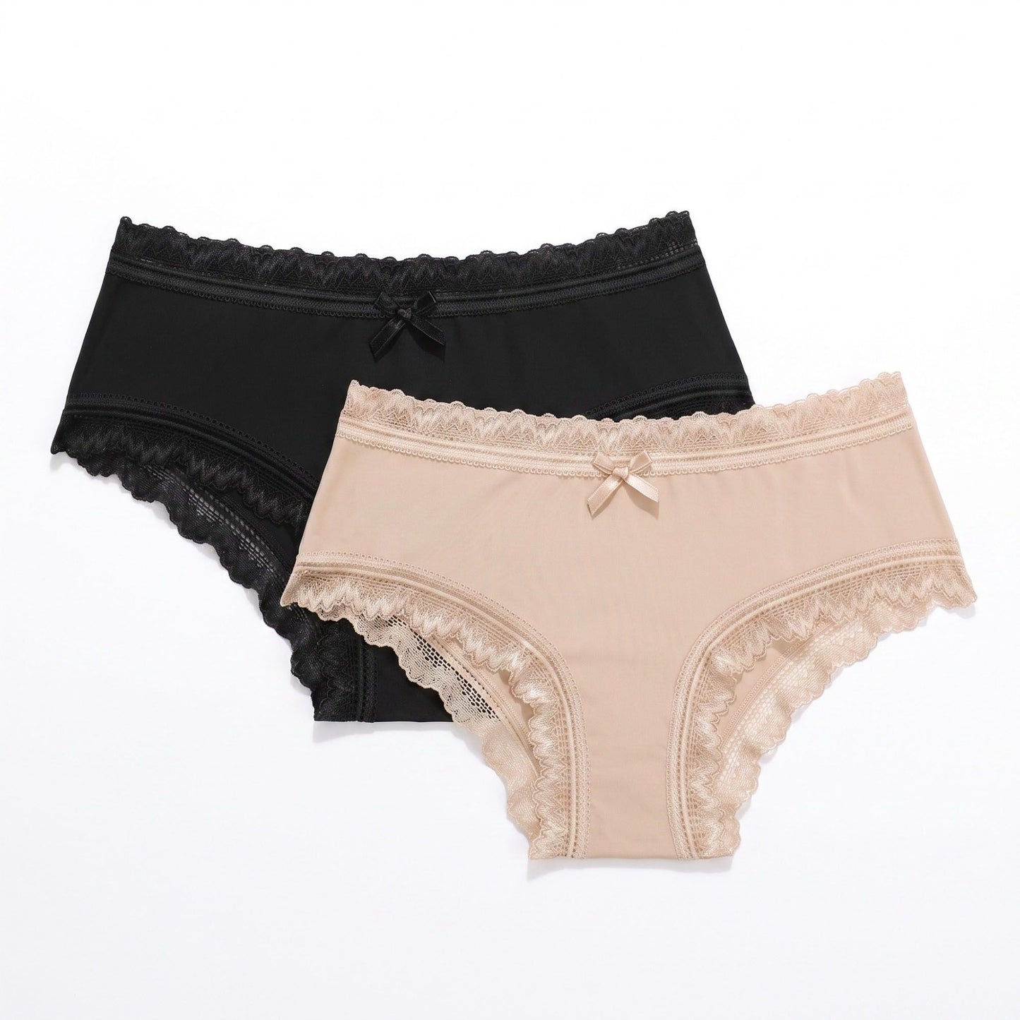 2 Pack Lace Trim Hipster Underwear with Bow Detail