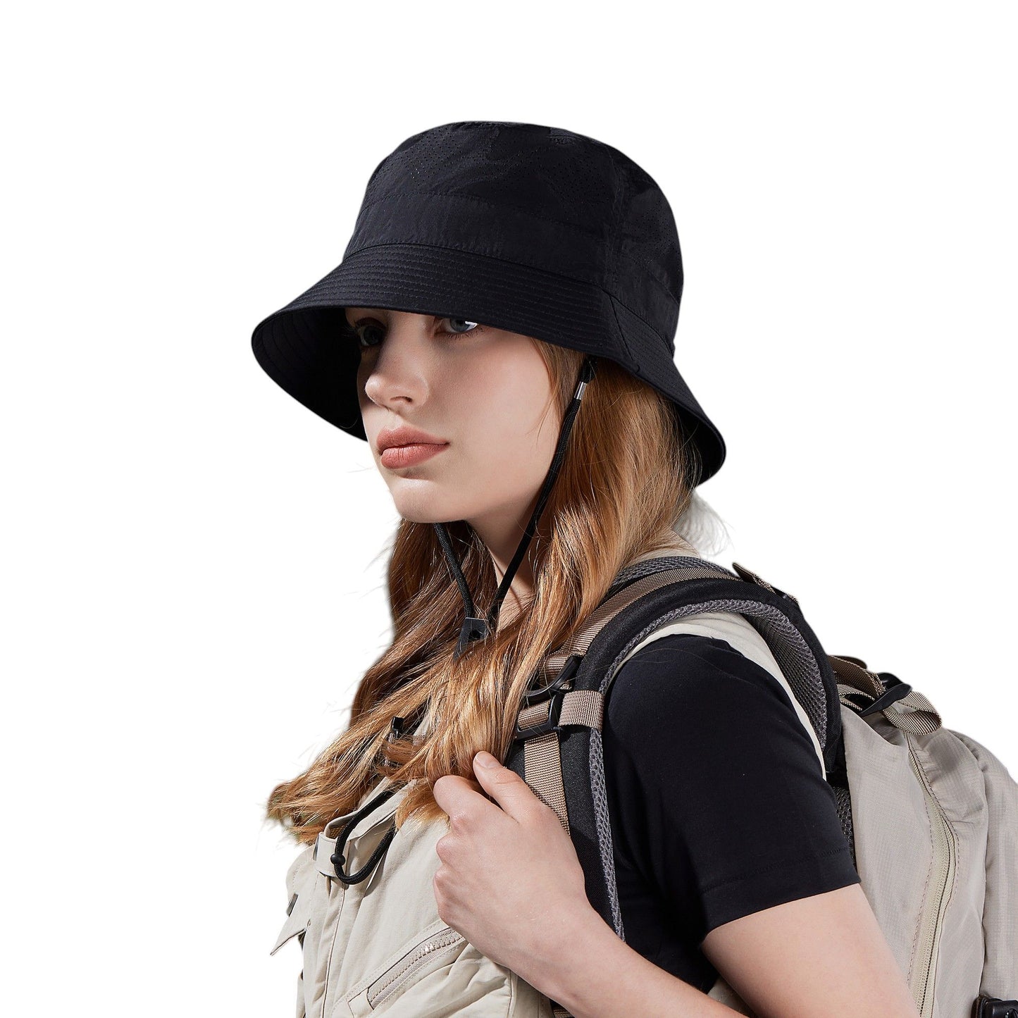 Lightweight Packable Bucket Hat with Ventilated Crown Chin Strap and Adjustable Fit for Travel Hiking and Outdoor Use