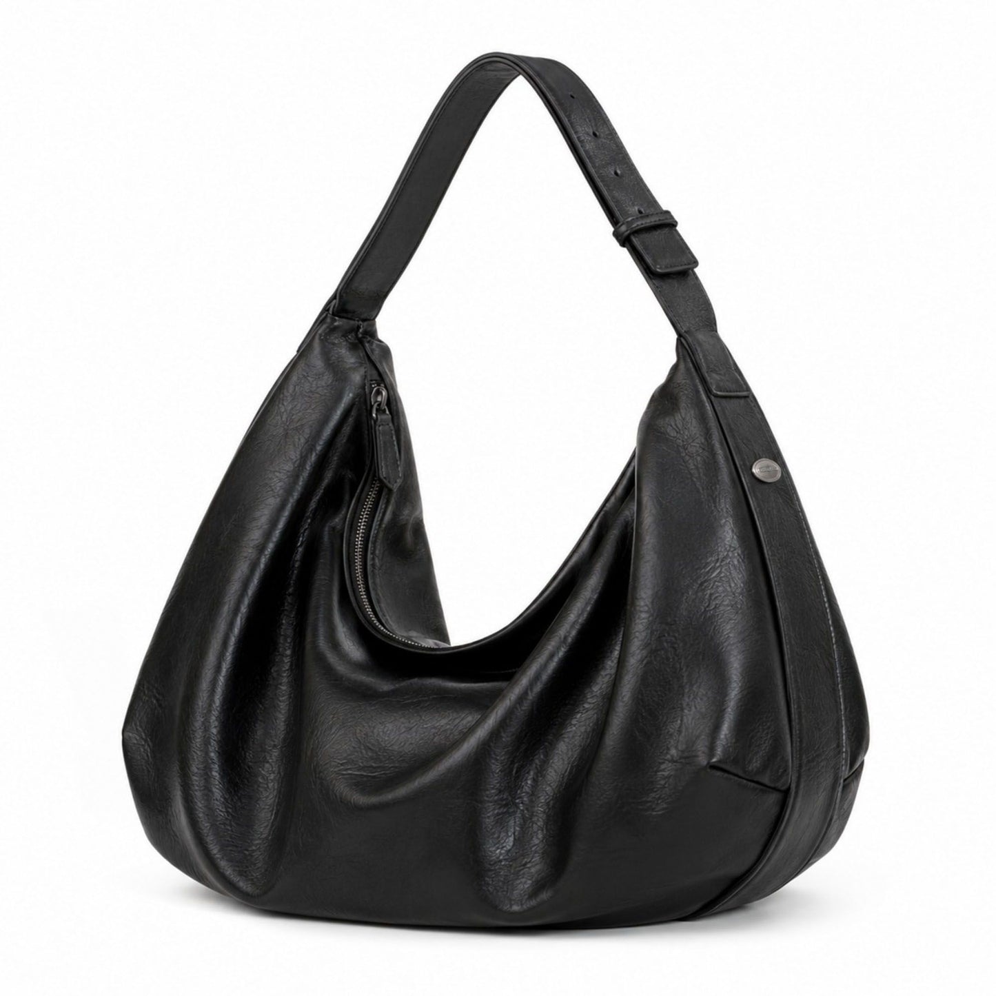 Oversized Slouchy Hobo Shoulder Bag with Adjustable Wide Strap and Zippered Pocket
