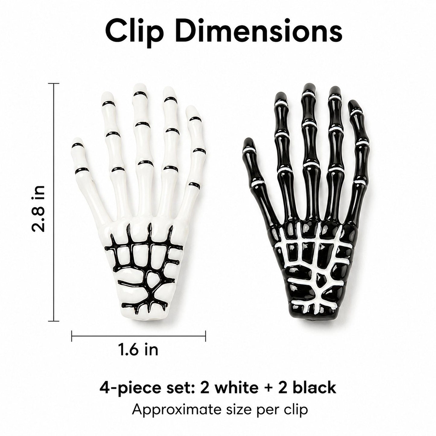 Halloween Skeleton Hand Hair Clips Black and White 4pc