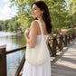 Knit Hobo Shoulder Bag with Slouchy Shape Textured Crochet Look and Wide Strap for Casual Carry