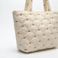 Quilted Tote Bag Large Capacity Shoulder Bag with Bow Embroidery and Magnetic Closure