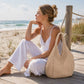 Crochet Knit Tote Bag Openwork Shoulder Bag with Heart Inspired Detail