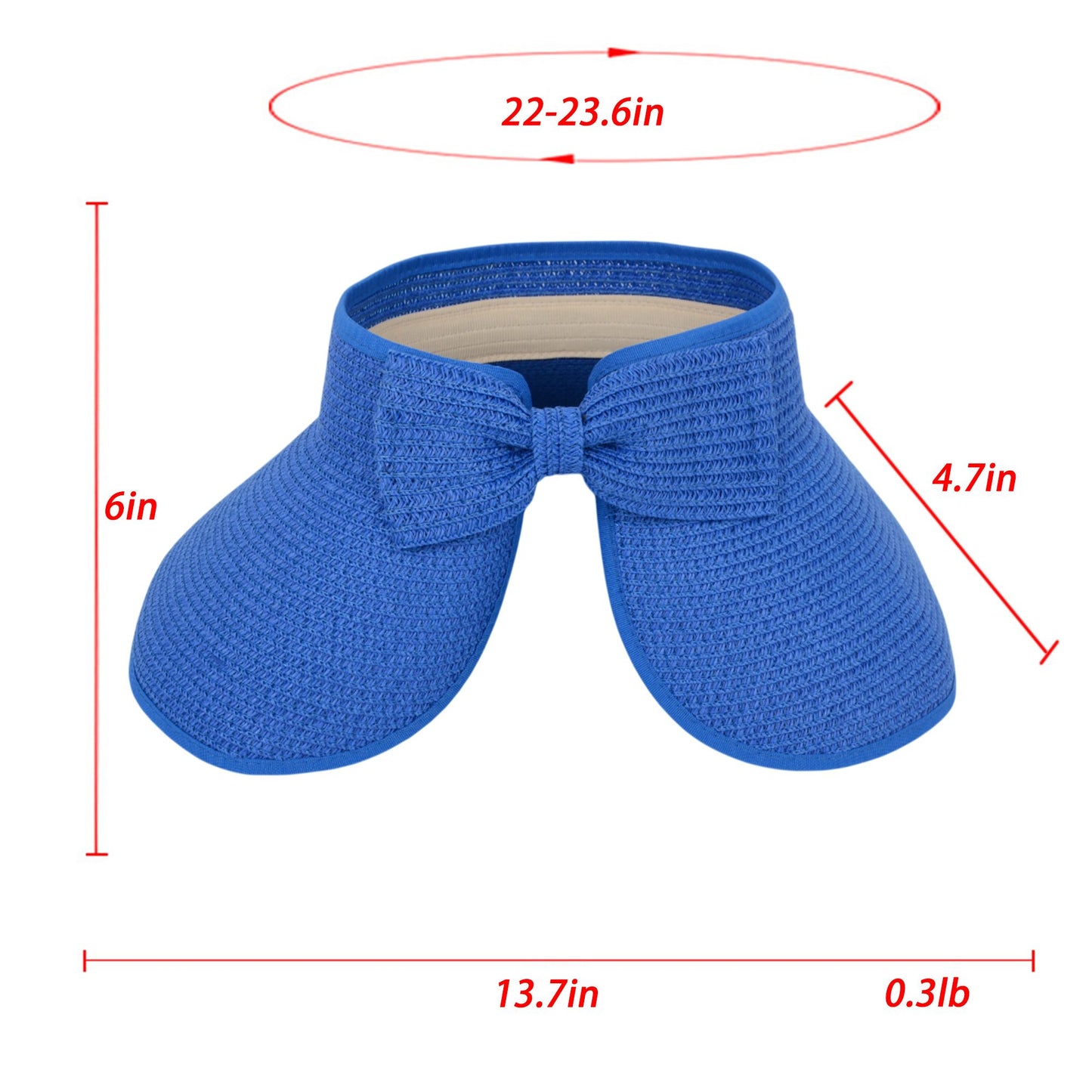 Women's Wide Brim Visor Hat with Bow Detail Adjustable Velcro Closure for Beach or Outdoor Protection