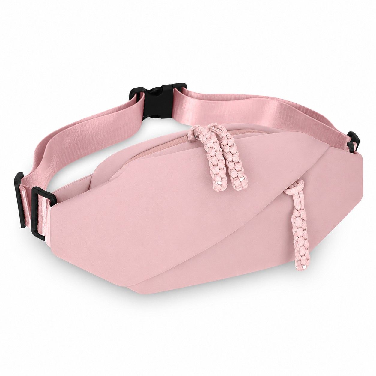 Crossbody Sling Waist Bag with Adjustable Strap Zip Closure and Braided Pulls