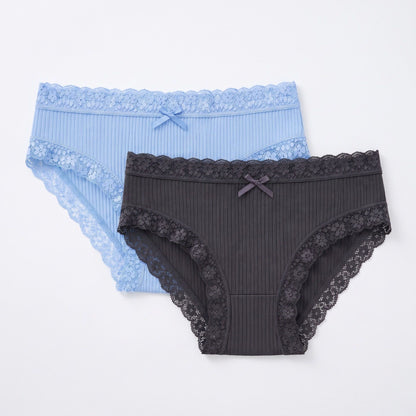 2 Pack Ribbed Floral Lace Bikini Underwear