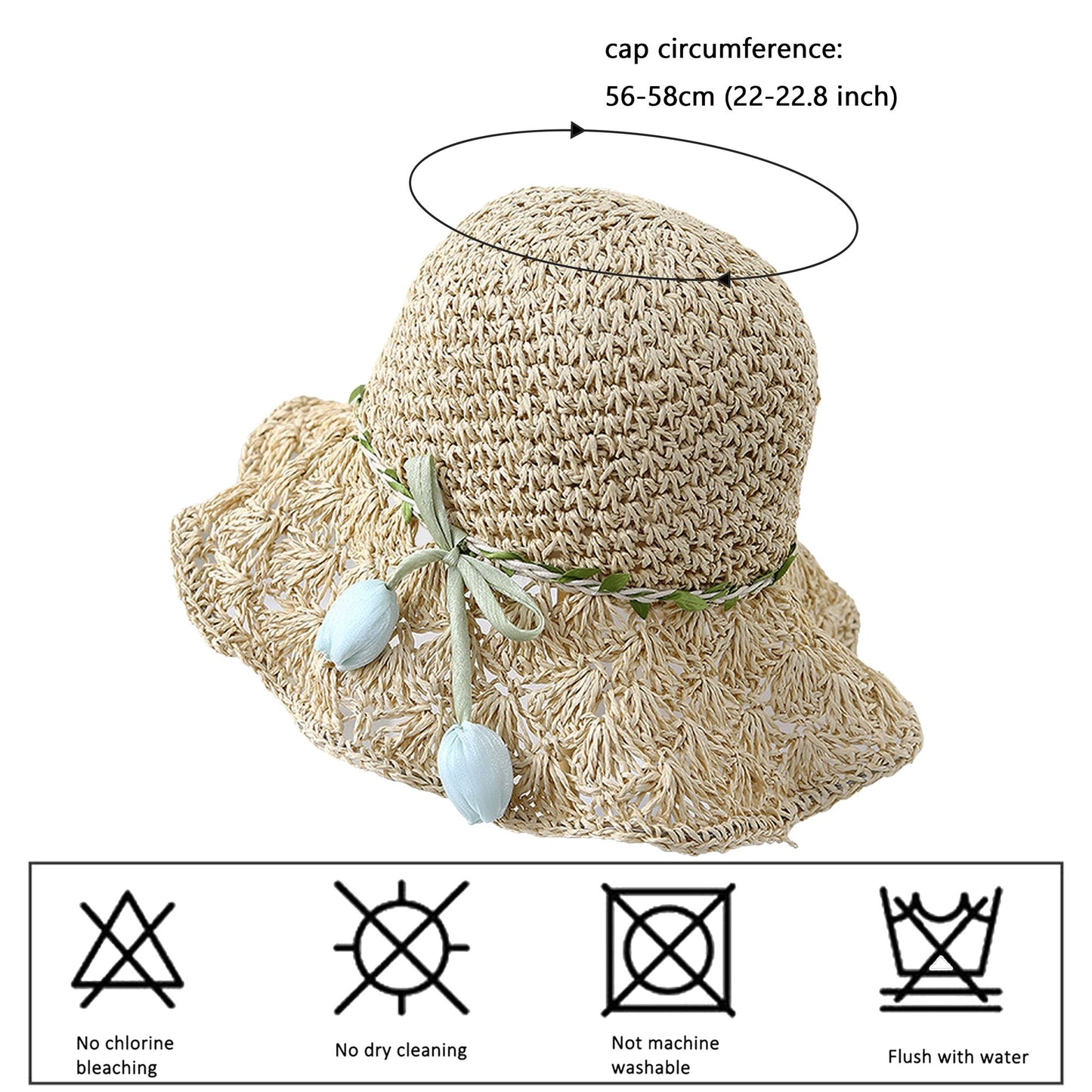Hand - Crocheted Straw Sun Hat with Floral Accents