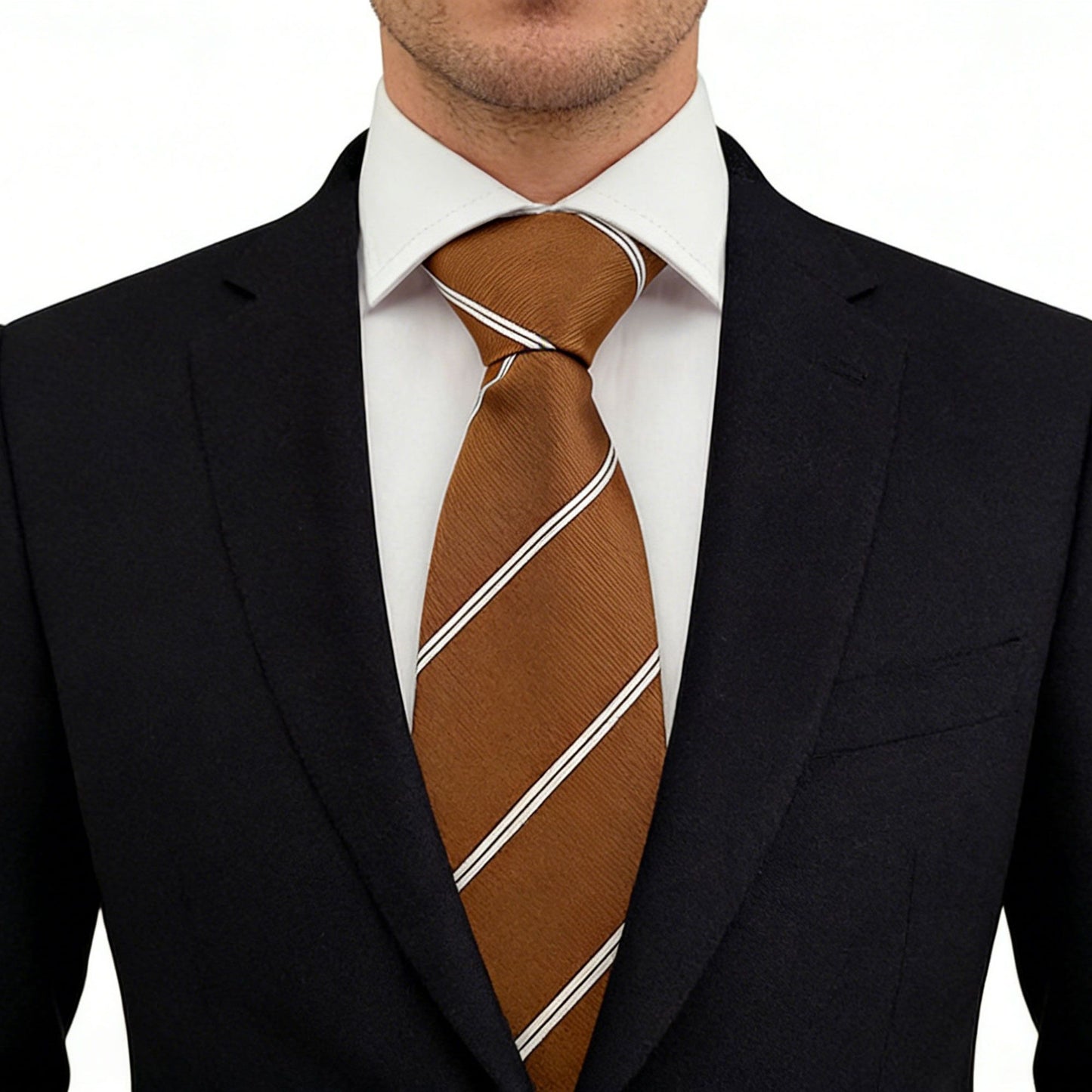 Men's Polyester Filament Tie with White Diagonal Stripes - Formal/Casual Necktie for Business, Weddings & Daily Wear