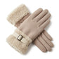 Faux Suede Gloves with Plush Faux Fur Cuffs and Buckle Detail