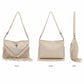 Studded Fringe Shoulder Bag with Adjustable Strap and Zip Closure