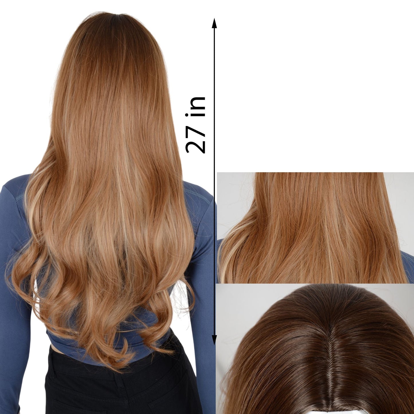 Long Wavy Wigs 27 Inch Middle Part Curly Wig for Daily Party Use