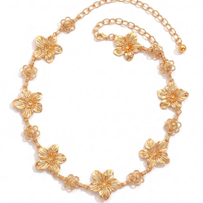 Multi Floral Metal Waist Chain Adjustable Botanical Statement Waist Jewelry 43.3in