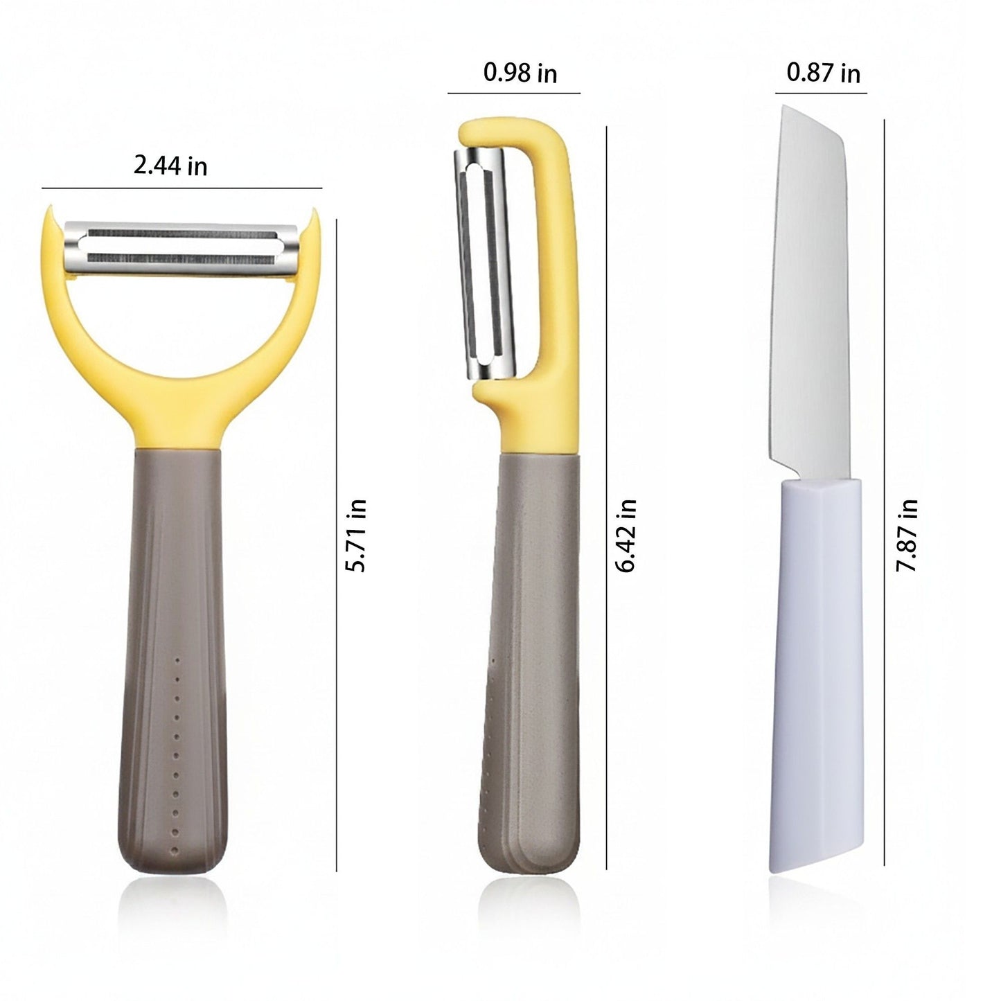 3 Piece Kitchen Prep Tool Set Vegetable Peeler Julienne Peeler Knife Stainless Steel Blades Ergonomic Handle