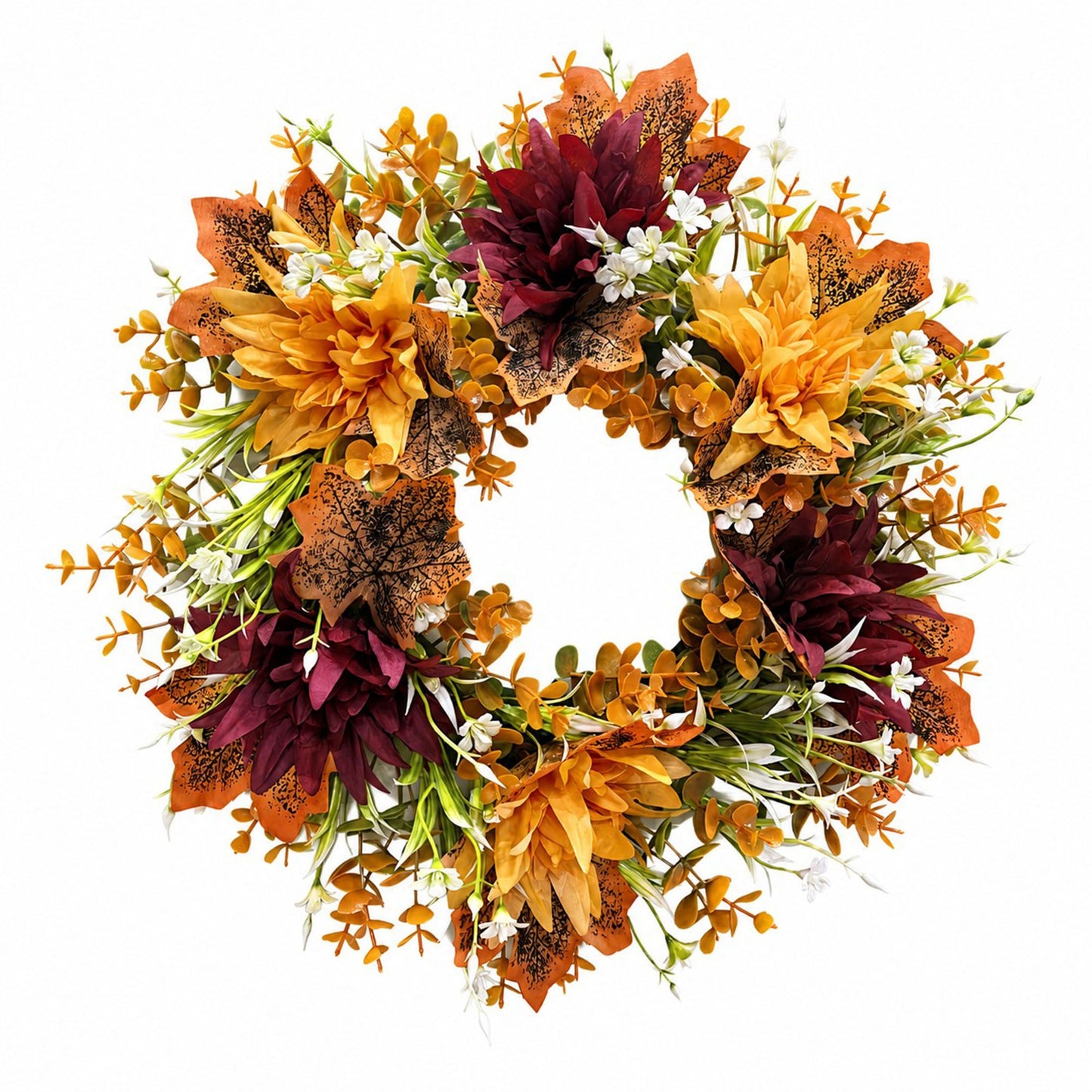 Fall Pumpkin Floral Wreath with Maple Leaves for Front Door Decor