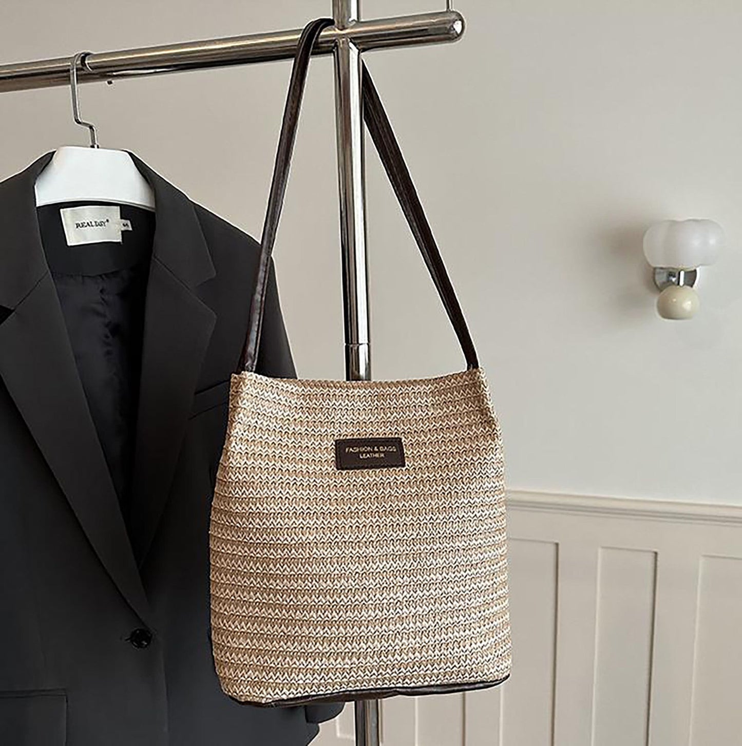 Woven Polyester Tote Bag with Magnetic Closure and Long Shoulder Straps