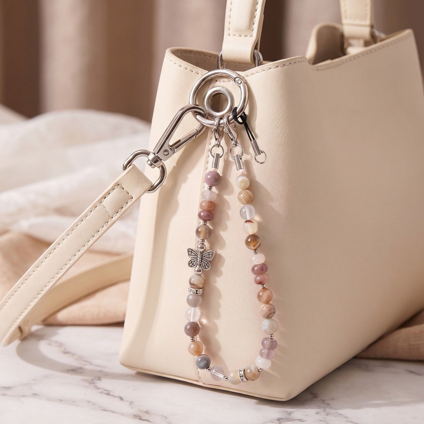 Beaded Phone Wrist Strap with Butterfly Charm