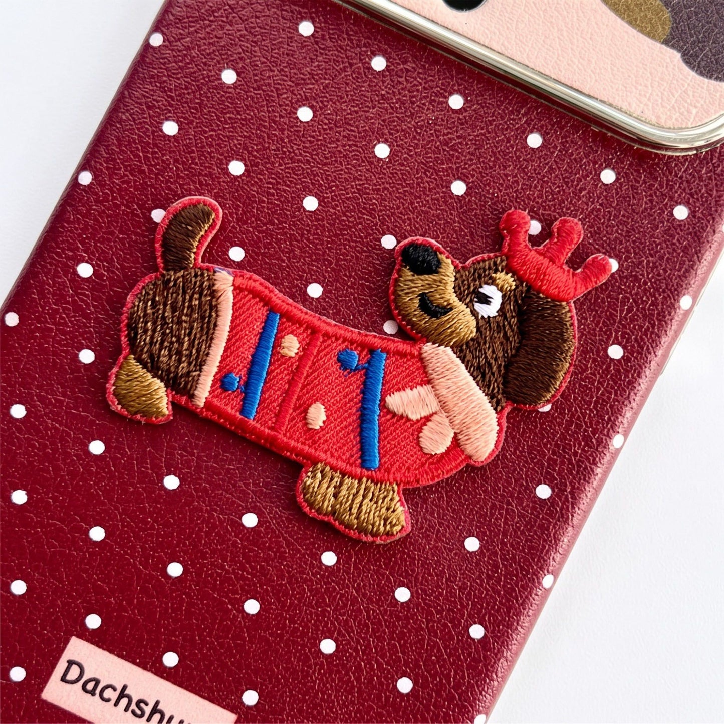 Dachshund Phone Case Wristlet Set Dog Charm Tassel Polka Dot Decorative Cover