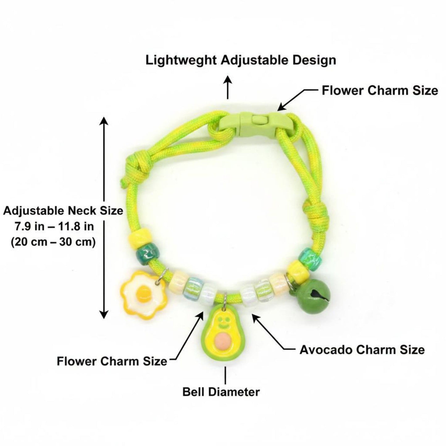 Adjustable Pet Collar with Bell Paw Charm Beaded Necklace Colorful Decorative Collar for Cats and Small Dogs