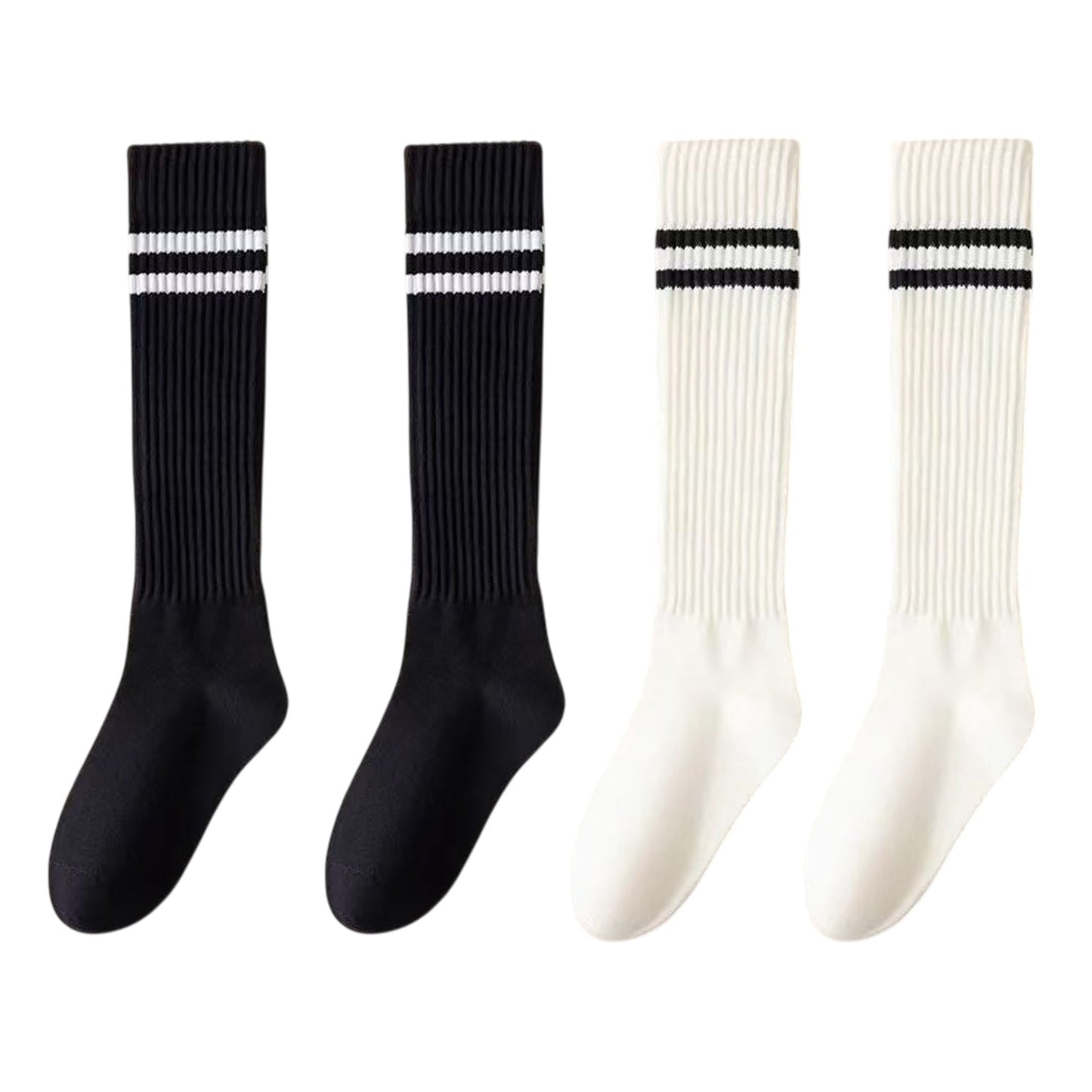 4-Pair Set Ribbed Knee-High Socks with Striped Detail Slim Fit Stretch Design for Casual Outfits