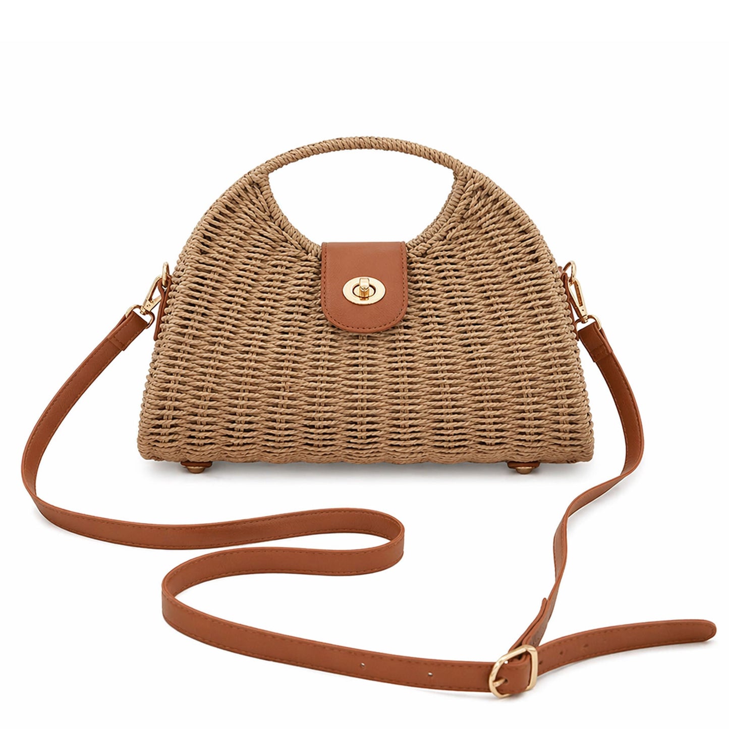 Woven Straw Crossbody Bag with Top Handle Adjustable Strap Crochet Handbag