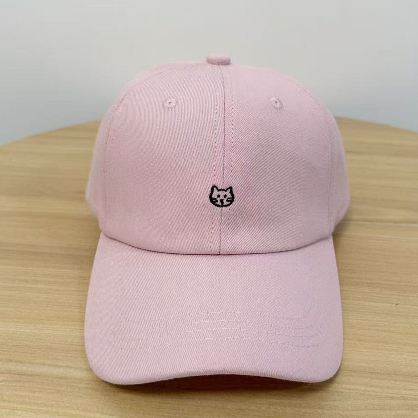 Embroidered Cat Face Baseball Cap with Curved Brim and Adjustable Strap