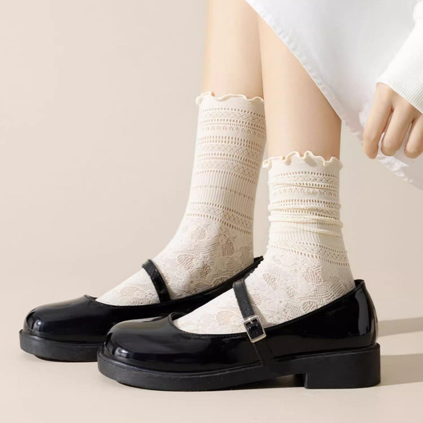 Lace Liner Socks with Elastic Cuff and Floral Mesh Detail Soft Stretch 2-Pack