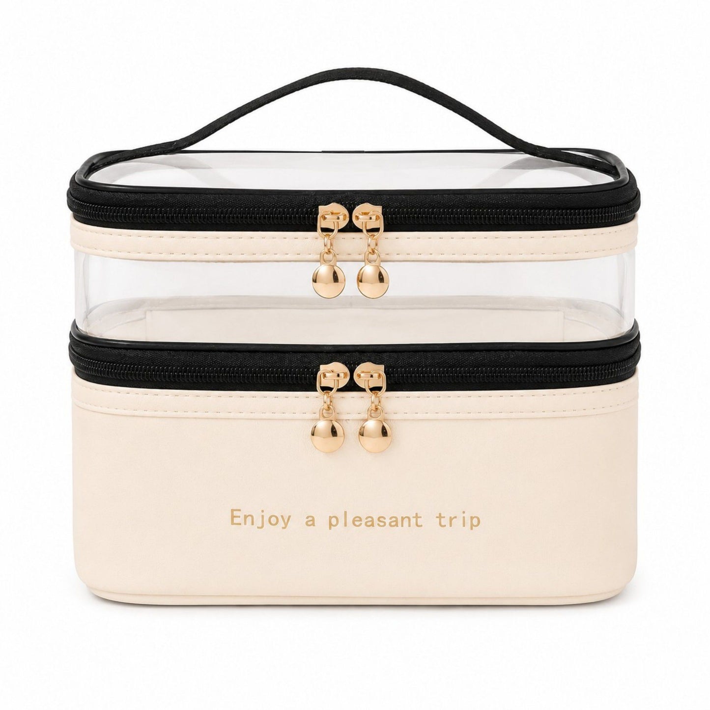 Two-Tier Clear Travel Makeup Bag with Handle for Toiletries and Beauty Storage