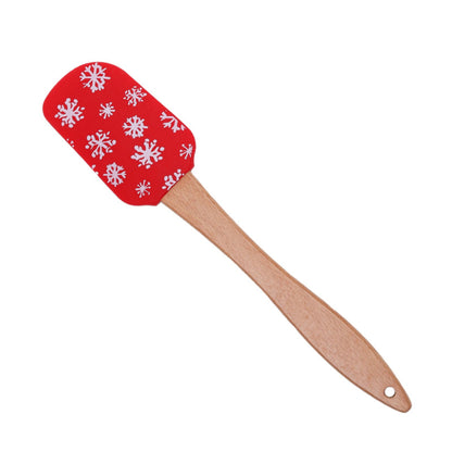 Christmas Silicone Spatula with Wooden Handle for Baking and Cooking