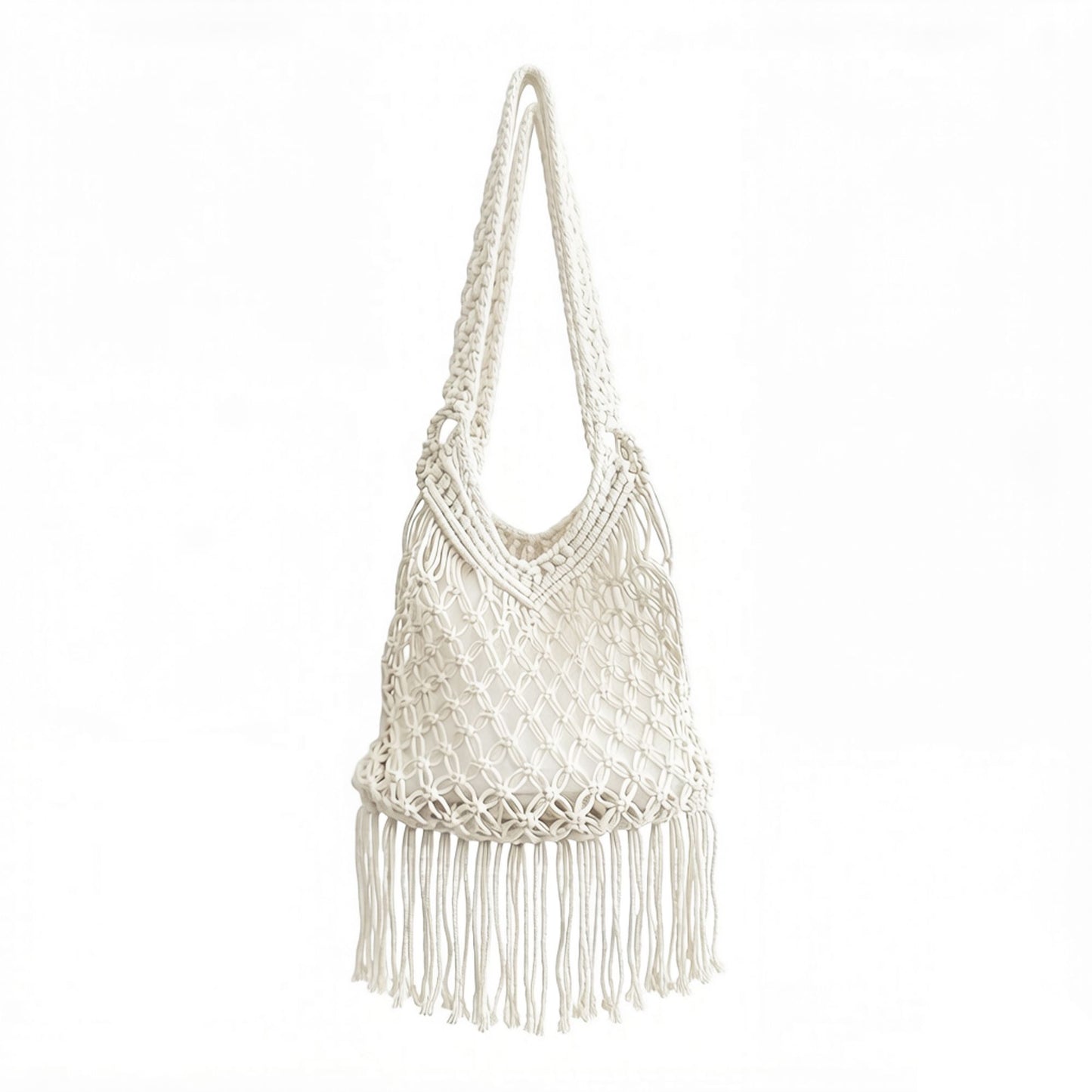 Crochet Fringe Shoulder Bag Open Knit Boho Tassel Handbag Lightweight Woven Crossbody Tote