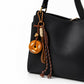Pretzel Keychain Bag Charm with Brown Cord Tassel Carabiner Clip and Gold Tone Accent