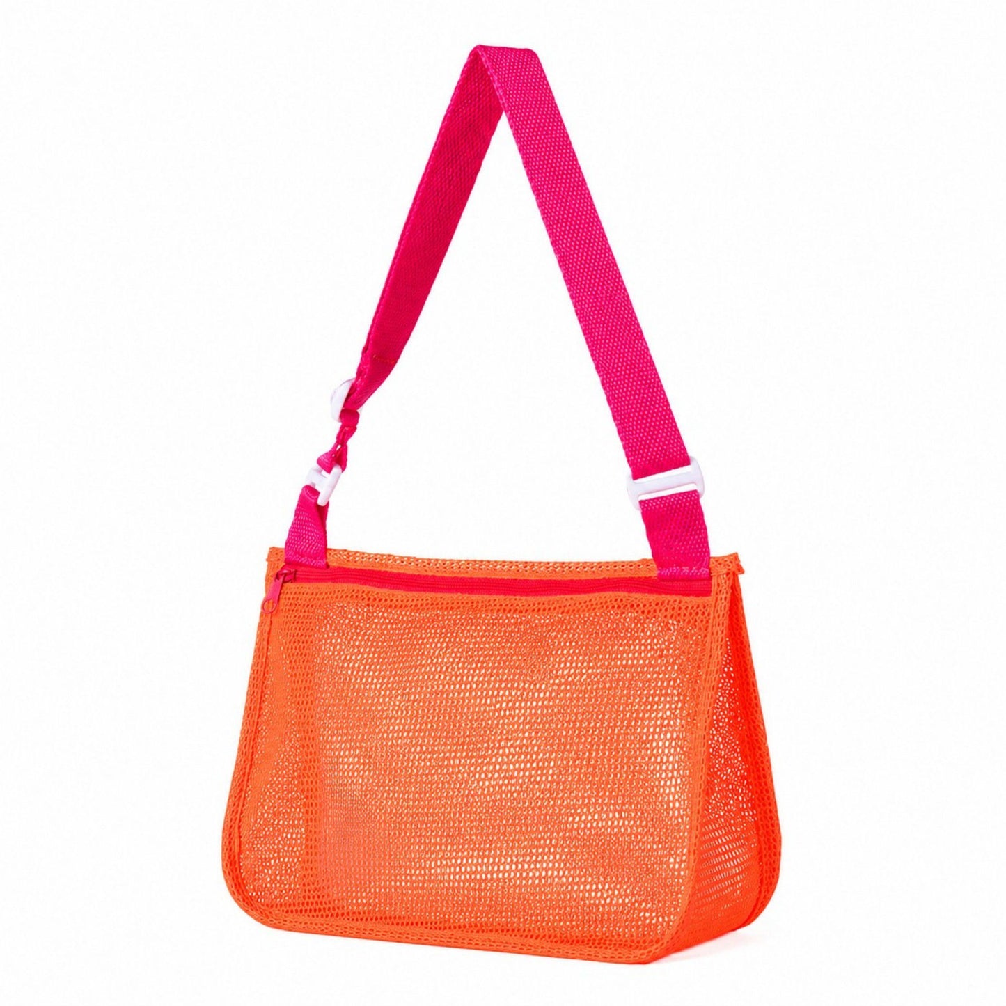 Mesh Beach Shoulder Bag with Adjustable Strap Zip Top Lightweight See Through Tote for Pool Travel