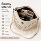 Studded Fringe Shoulder Bag with Adjustable Strap and Zip Closure