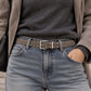 Studded Suede Leather Belt with Square Silver Tone Buckle 41.3in