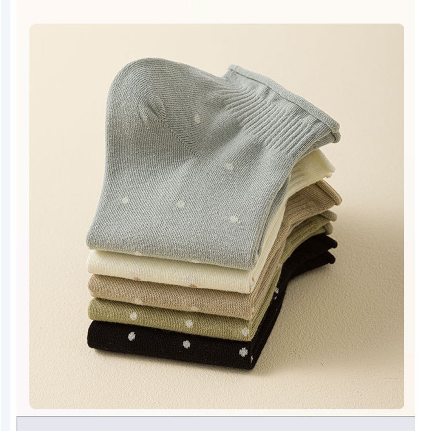 5 Pairs Women¡¯s Ankle Socks Soft Ribbed Top with Small Polka Dot Pattern for Loafers Ballet Flats or Sneakers