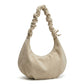 Faux Suede Hobo Shoulder Bag Ruched Strap Zipper Closure Everyday Purse