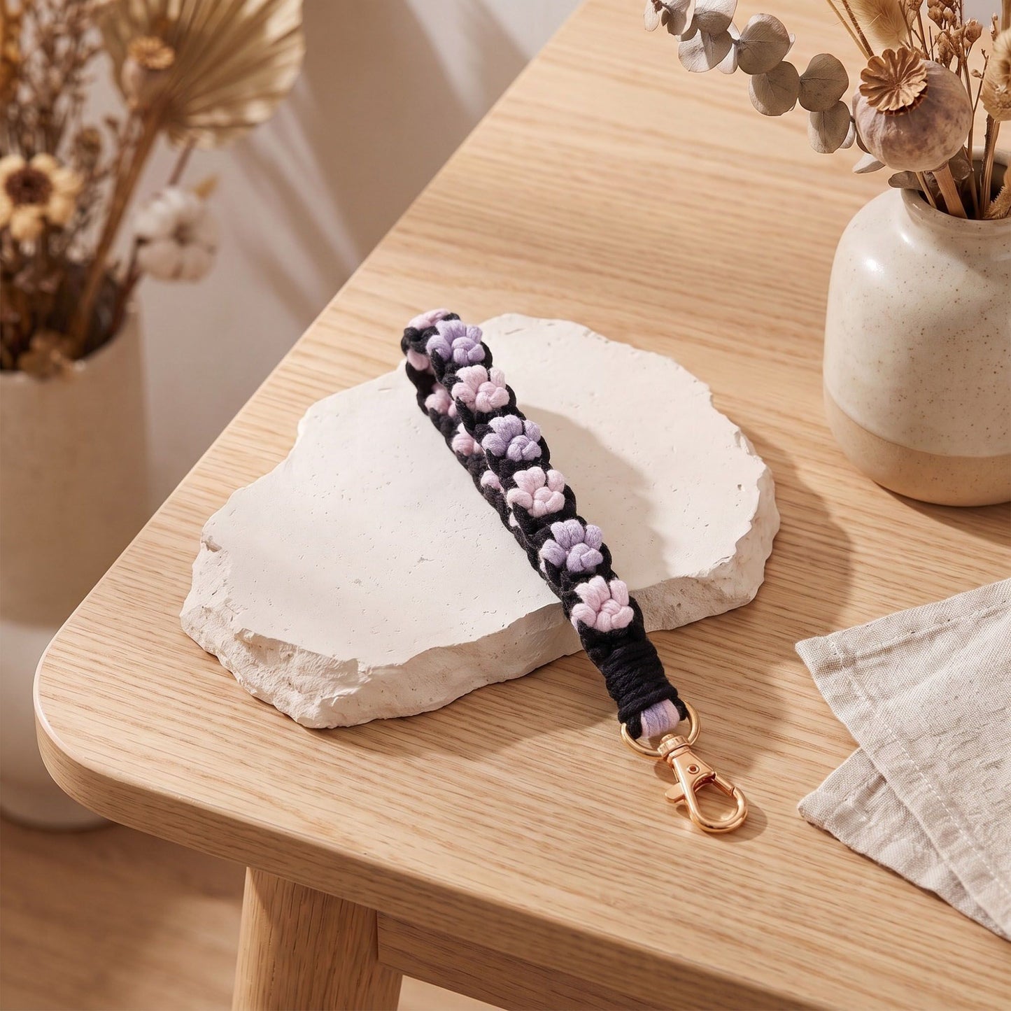 Floral Braided Wrist Strap with Swivel Clasp