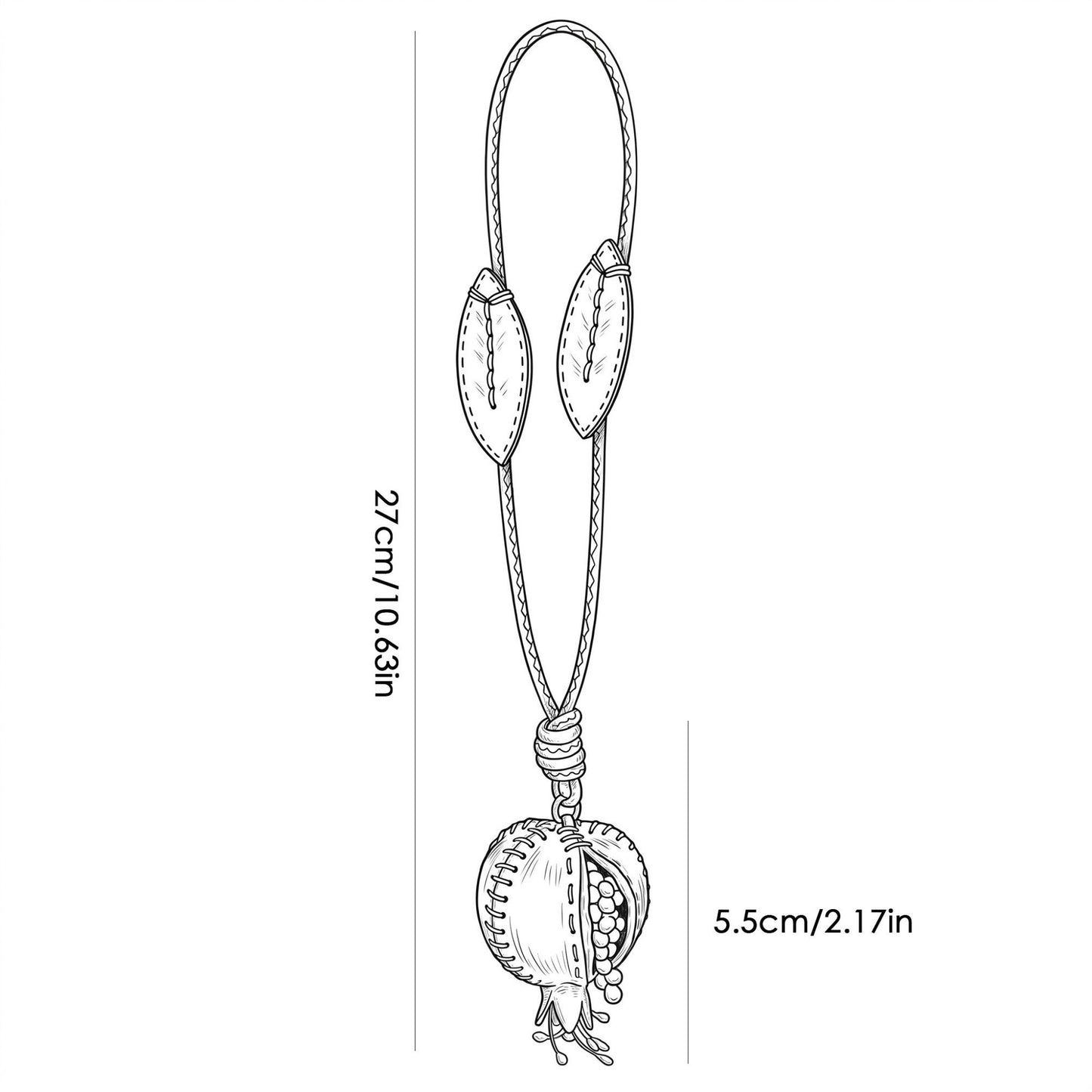 Pomegranate Bag Charm with Leaf Details and Loop Strap