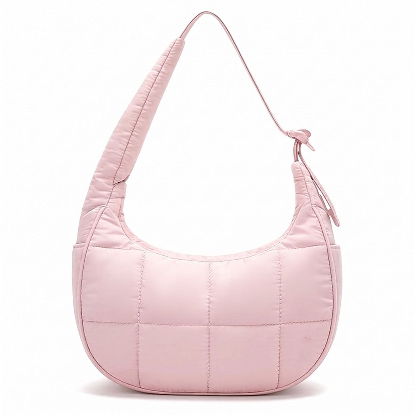 Quilted Hobo Shoulder Bag with Adjustable Strap and Side Pockets 10x4x6.5in