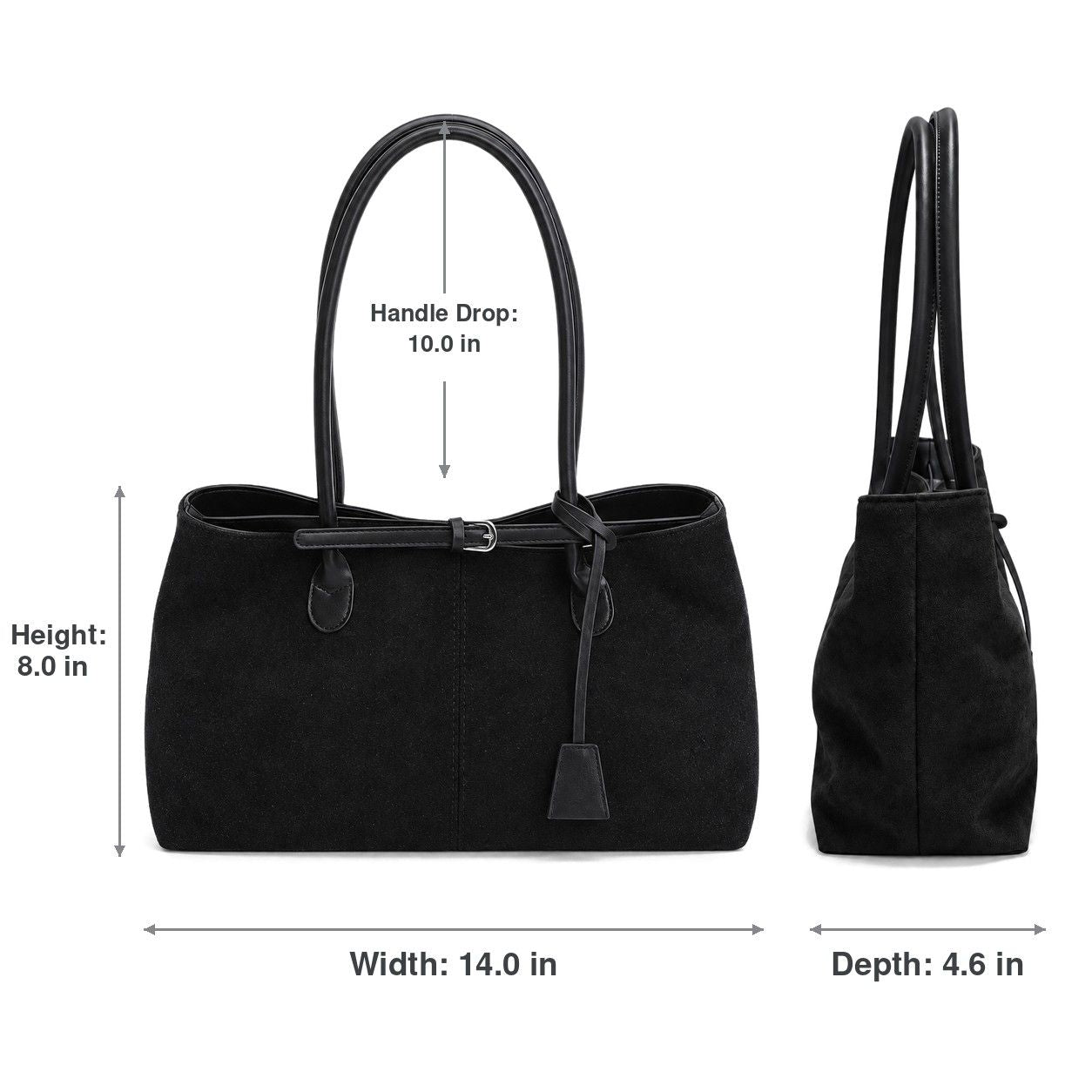 Large Suede Look Tote Bag with Double Handles Magnetic Closure and Interior Zip Pocket
